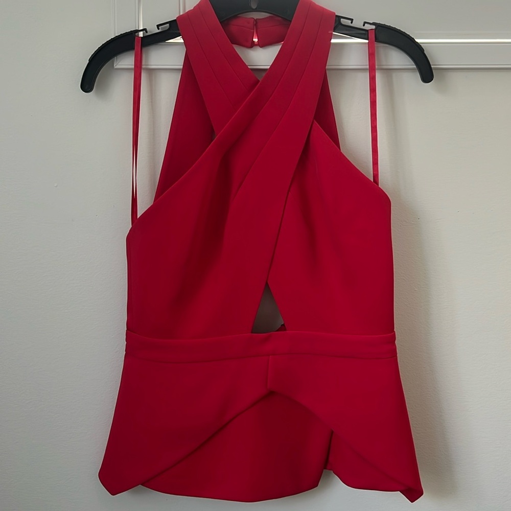 BCBG Maxazria Formal lipstick red halter top